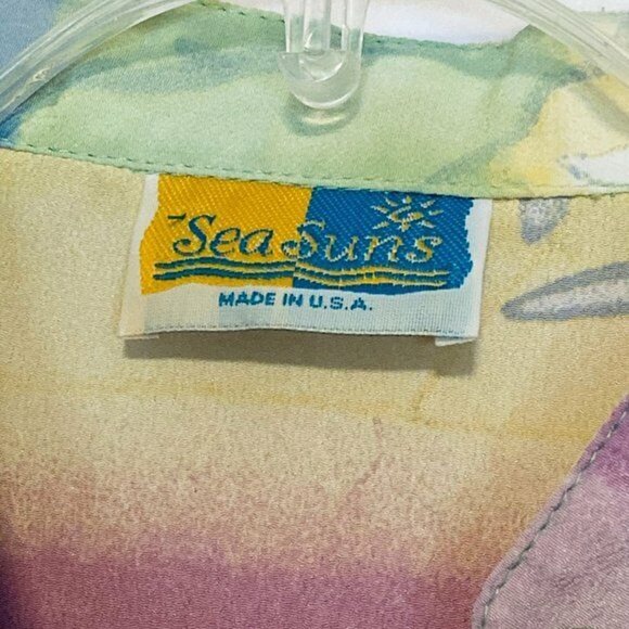 SeaSuns Womens Top Large Blouse Pastel Floral Print Long Sleeve Button Front - Picture 7 of 9